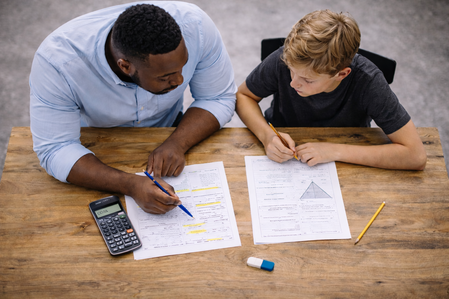 Tutor working with a student on exam practice in Royal Wharf